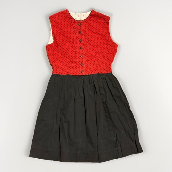 Vintage Girl's Drindl Dress Red Black Floral Der Kinderladen 152 Sz 10/12 - Picture 1 of 14